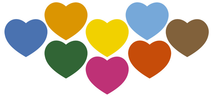 Plantilla para tazas: Corazones de colores - Amor