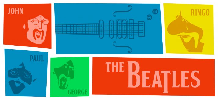 Plantilla para tazas: The Beatles, coloridos - Música