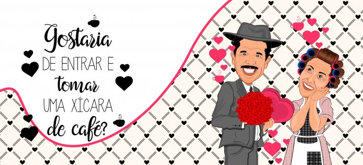 Plantilla para tazas: Día de San Valentín - Chaves, Dona Florinda y Seu Madruga - Enamorados