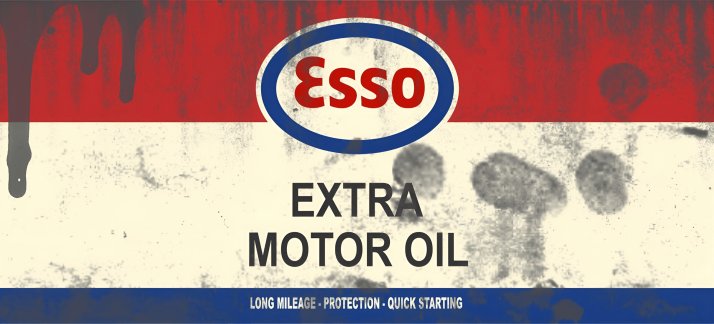 Plantilla para tazas: Lata de aceite, Esso - aceite para motor extra - Cómicas