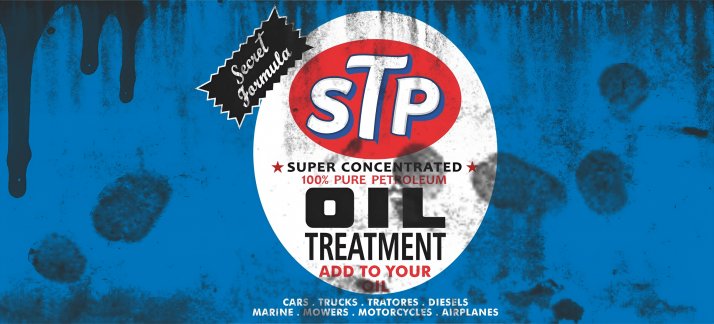 Plantilla para tazas: Lata de aceite, STP fórmula secreta - aceite para motor - Cómicas