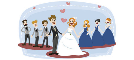 Novios, padrinos de boda y madrinas de boda